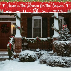 Merry Christmas Banner, Jesus Is The Reason for The Season Banner Backdrop, Christmas Party Decorations for Church, Yard, Outdoor, Holiday Party Supplies