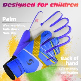 Sportout Kids Goalkeeper Gloves, Soccer Gloves with Double Wrist Protection and Non-Slip Wear Resistant Latex Material to Prevent Injuries (Blue, Size 7 Suitable for 12 to 14 Years Old)
