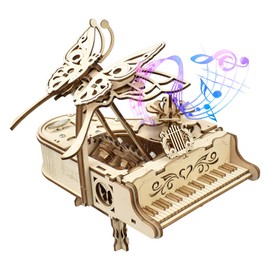 Foyucool 3D Wooden Puzzles for Adults, DIY Mechanical Puzzle Model Kits for Adults, 143 Pieces Wooden Models for Adults to Build, Home Décor, Piano Muisc Box with Butterfly