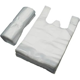 200pcs Lianpak Extra Strong White & Clear Mid Size Vest Carrier Bags with FlexTech, Soft Touch, Recycled, Tear Resistant - Perfect for Household, Office, Kitchen & Caterers - 200 Bags per Roll