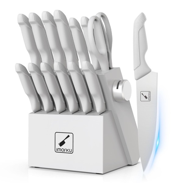 imarku Knife Set, Sharp Knife Set with Block and Sharpener,