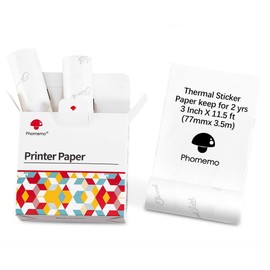Phomemo 80 mm 3 Inch Sticker Paper - Black on White Paper for Phomemo M03, M03AS, M04S, M04AS Mini Thermal Printer, 80 mm x 3.5 m, 2 Year Shelf Life, Three Rolls per Box