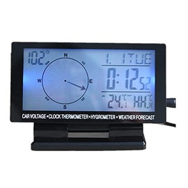 Digital Car Outdoor/Indoor Dual Thermometer Tempeure Sensor Vehicle Clock LCD Display Backlight Calendar Car Electronic Clock Tempeure Meter Compass Digital