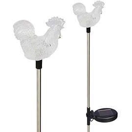 Unido Box Rooster Solar Garden Stakes LED Lights Multi-Color Changing, Set of 2, Path Light Outdoor Decorative Figurines, Pack of 2 (Rooster)