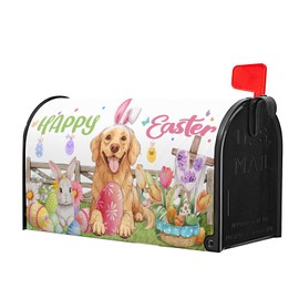 Happy Easter Rabbit Watercolor Mailbox Cover Welcome Bunny Rabbit Eggs Mailbox Covers Magnetic Standard Size 21" X 18" Spring Mailbox Wrap Post Letter Box Cover Decor for Home Outdoor Yard Garden
