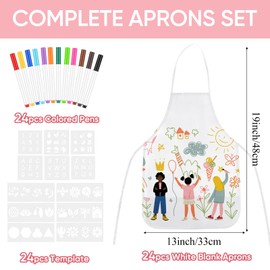 Morcheiong 72Pcs DIY Kid Aprons Set, Kids Painting Aprons with Colored Pen and Crafts Template for Handmade Craftsmanship Art Painting