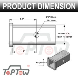 TOPTOW 64028HP Trailer Hitch Adapter 2-1/2" to 2" Hitch Reducer Sleeve Carbon Steel, 5/8 inch Pin & Clip Included