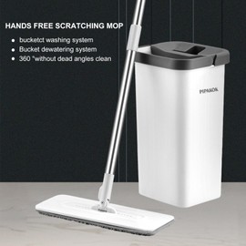 Mop and Bucket with Wringer Set, Hands Free Flat Floor Mop and Bucket,4 Washable Microfiber Pads Included, Wet and Dry Use, Home Floor Cleaning System for All Floor Types and Windows