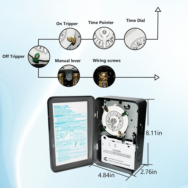 T101 Electromechanical Timer Switch 12 ON/Off Operations-Manual Override & Included