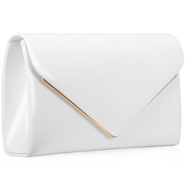 MOJISOLO Women's Evening Clutch Bags for Formal Cocktail Prom Wedding Party Patent Leather Dressy Foldover Purse White