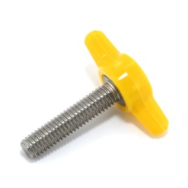 #10-32 x 7/8" Thumb Screw Stainless Steel - Yellow Tee Wing Plastic Knob - Fine Thread Thumbscrew - Length: 0.875" - Proudly Built in USA - Package of (4)