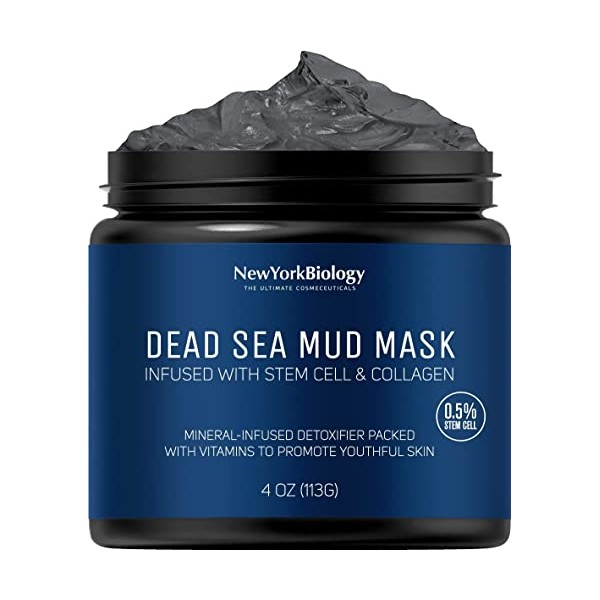 New York Biology Dead Sea Mud Mask for Face and Body with Stem Cell and Collagen - Spa Quality Pore Reducer for Acne, Blackheads and Oily Skin, Natural Skincare for Women, Men - Tightens Skin - 4 oz