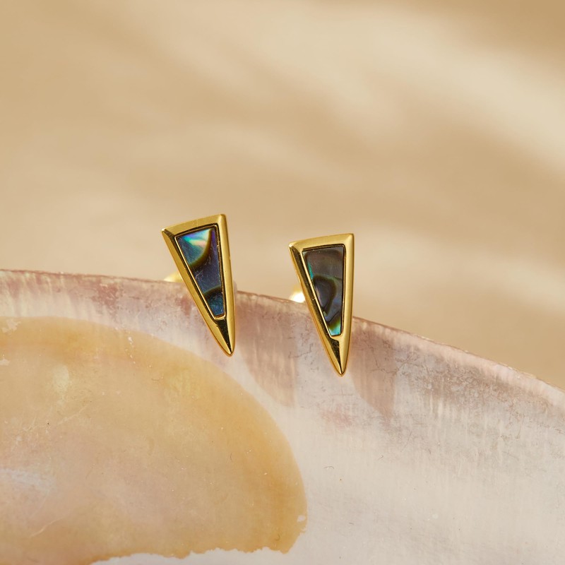 18K Gold-Plated 925 Sterling Silver Hypoallergenic Dainty Abalone Shell Triangle