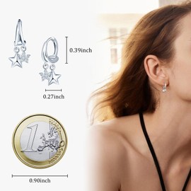 MICMIF 925 Sterling Silver Small Hoop Huggie Earrings Star Drop Earrings for Women Teen Girls Cartilage Tragus Earrings Hypoallergenic Minimalism Helix Earrings