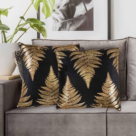 Betadistor Cushion Covers 2 Pack 45cm x 45cm Gold Ferm Leaves Both Sides Gilding Throw Pillow Cases for Bed Living Rooms Sofa Couch Car Decor Pack of 2, Gold Ferm, 525-0554
