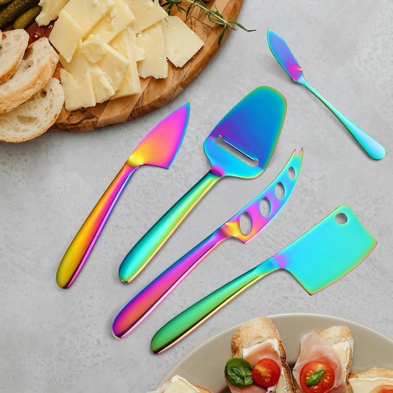 A · HOUSEWARE Rainbow Cheese Knives Silverware Set 8 Pieces