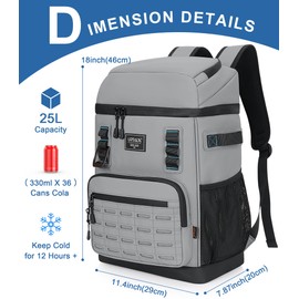 Cooler Backpack 2 Insulated Compartments Leak Proof Beach Coolers Back Pack Waterproof Cooler Bag for Hiking, BBQ Camping, Picnic, Fishing (25L, 36 Cans, Green)