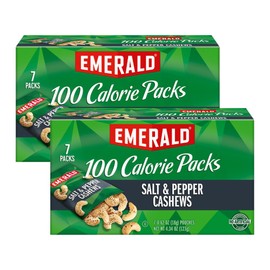 Emerald Nuts, Salt & Pepper Cashews, 100 Calorie Packs, 7 Ct, 4.34 Oz (Pack of 2)