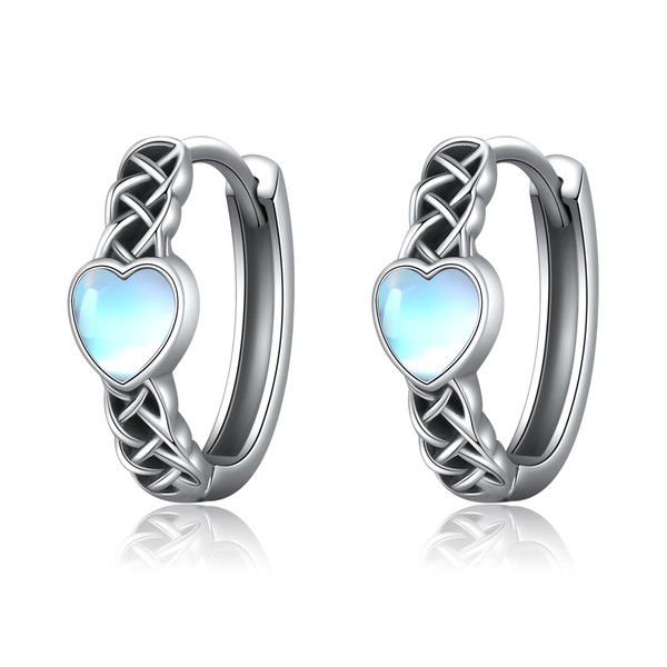 Celtic Huggie Hoop Earrings 925 Sterling Silver Moonstone Celtic Knot