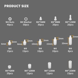 Ewwtrey 280 Pcs M4 Male Female Nylon Spacer Standoff Screw Nuts, Assorted White Nylon Threaded Pillars, Cross Head Standoff Spacer Pillar Spacers Washers Assortment Kit for PCB Board Motherboard