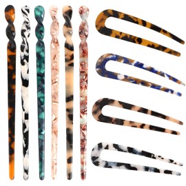 Hotalisona Hair Sticks Hair Pins Set 6Pcs Acetate Tortoise Shell Hair Sticks + 4Pcs U-Shaped French Hair Pin Chopsticks for Women