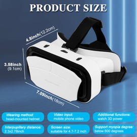 Virtual Reality Goggles, 3D VR Glasses Adjustable VR Virtual Reality Headset with Wide Angle Lens, Universal 3D VR Headset for Kids Adults, HD Goggles for Phone Movies Games