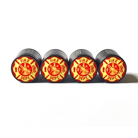 Fire Department Logo Tire Valve Caps - Black Aluminum - Set of Four