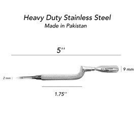 1pc Comfort Hold Easy Grip Ergonomically Angled Curved Cuticle Pusher Tool Heavy Duty 5" Double Ended Pusher & Cleaner - Premium Pakistan Stainless Steel
