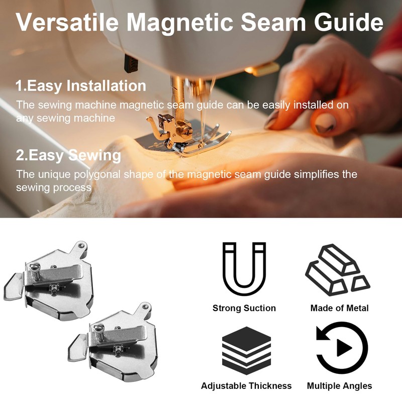 Multi-Purpose Magnetic Seam Guide for Sewing Machine with Threader, Stainless