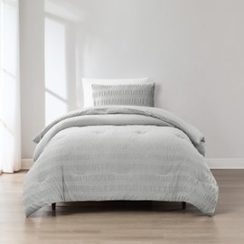 Lush Decor Azalea Ruched Velvet Stripe Comforter 2 Piece Set Twin/Twin XL Light Gray - Gray Bedding Set - Velvet Comforter - Kids Bedding - Dorm Decor - Modern Glam