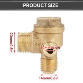 Air Compressor Check Valve, 90 Degree Male Thread Check Valve for Air Compressor, 3-Port Brass Male Threaded Check Valve Connector, 20x14x10mm