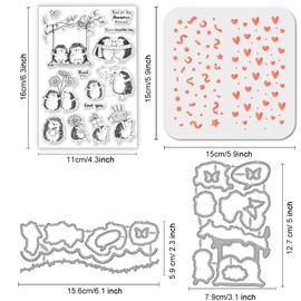 GLOBLELAND Hedgehog Stamp and Cutting Dies Set for Card Making Butterfly Stamps and Stencils Love Heart Embossing Stencil for DIY Scrapbooking Crafts Album Accessories