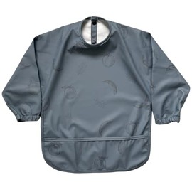 STL Products Long Sleeve Waterproof Coverall Baby Weaning Feeding Bib With Catch All Pocket For Ages 6 To 36 Months (Navy With Fruit Pattern)