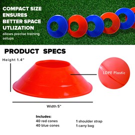 GSi Mini Cones for Sports – Compact and Durable Set of 80, 5 Inch Training Cones for Soccer, Drills, Agility, and Kids’ Activities | Includes Carry Bag and Strap
