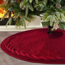 yuboo - Falda de árbol de Navidad de punto de cable rojo de 48 pulgadas, decoración rústica de Navidad para árboles de Navidad de 7 pies