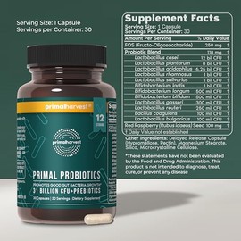 Primal Harvest Probiotics for Women & Men Daily Probiotic Supplement with 12 Strains for Gut & Digestive Health 30 Capsules