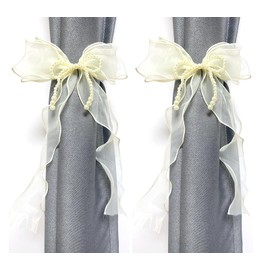 Turbokey Curtain Tassel Tiebacks 1 Pair Handmade Cute Bowknot Lace Window Curtain Buckle Tieback Hanging Rope Home Decor for Wedding Birthday Party Decoration (Cream)