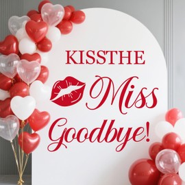 Kiss The Miss Goodbye Decal Sign, Bridal Shower Decorations, Engagement Wedding Shower Party Decal Sign for Backdrop, Love Laughter & Happily Ever After Bachelorette Party Decorations Red