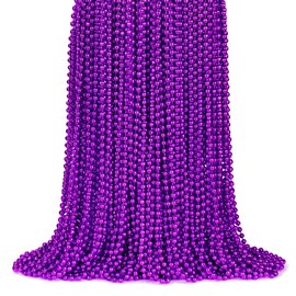 ZYFLSQ 100 Pcs 33" 7mm Metallic Purple Beads Necklaces, Bulk Mardi Gras Beaded Necklaces, Party Beads Costume Necklaces