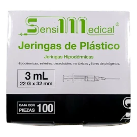 100 Jeringas HiPodérmicas Sensimedical 22gx32mm 3ml Capacidad En Volumen 3 Ml