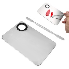 DHWEKU Makeup Mixing Palette Makeup Palette Stainless Steel Mixing Palettes with Spatula for Mixing Foundation Silver
