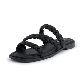 CUSHIONAIRE Women's Venice braided slide sandal +Memory Foam, Wide Widths Available, Black 6.5 W