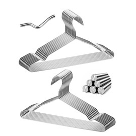 Baseca Metal Hangers 20 Pack, 4mm Heavy Duty 201 Stainless Steel Clothes Hangers with Shoulder Notches, Slim Space Saving Wire Hangers for Coats Shirts Dresses, Silver