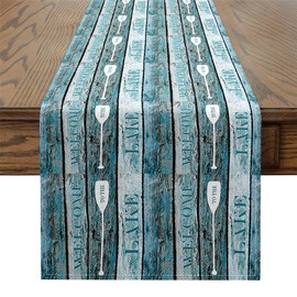 Feelyou Lake House Table Runner RV Camping for Dinning Kitchen Party Home Decor Western Farmhouse Table Runners for Table Dresser Runner Camping House (13"x 60") Rustic Farm Seasonal Summer