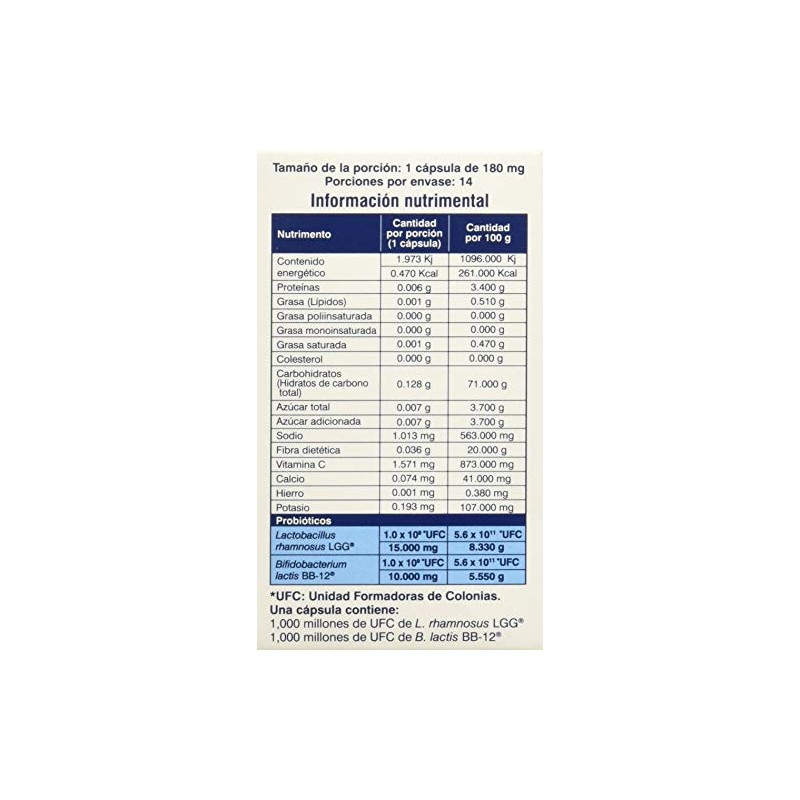 2 billones de probióticos Lactobacillus rhamnosus LGG y Bifidobacterium lactis