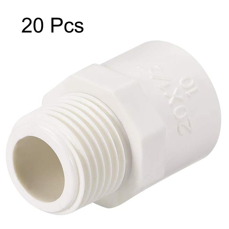 TOP-VIGOR 20Pcs PVC Pipe Fitting, 20mm Slip X G1/2 Male
