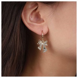 Inateannal Vintage Crystal Bow Drop Earrings Gold Rhinestone Stud Earrings Pearl Bow Hoop Earrings Sparkly Cz Bow Earrings Jewelry for Women and Girls