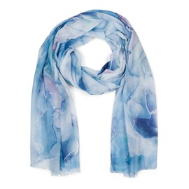 styleBREAKER 01016219 Women's Scarf with Elegant Marble Pattern and Short Fringes, Light Scarf in Pastel Colours, Stole, blue