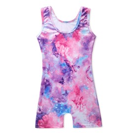 XiaoMoSha Gymnastics Leotards for Girls Gradient Color Sparkle Dance Leotard Sleeveless Leotards for Girls Athletic Ballet Dancewear(Butterfly Purple，5-6 Years)