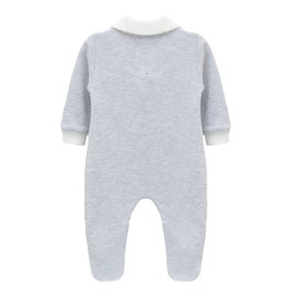 Lilax Baby Boy Gentleman Tuxedo Footie, Christmas Holiday Outfit with Bow Tie, Formal Wedding Long Sleeve Rompers (Gray,0-3 Months)